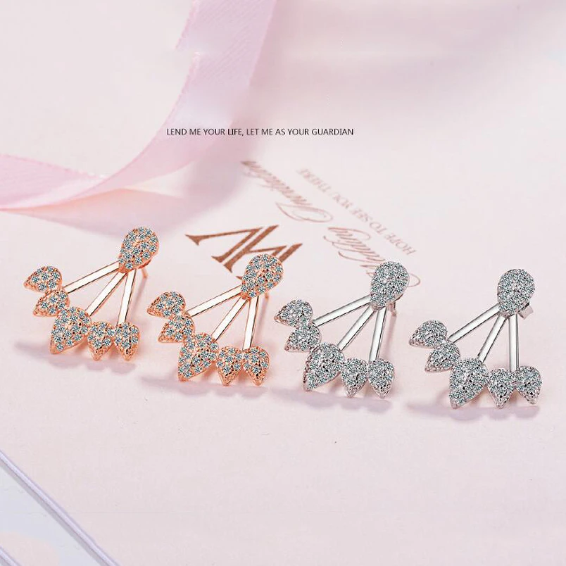 

Charms Leaves Crystal Earrings For Women Promotion 925 Silver Fashion Shiny CZ Zircon Flower Female Ladies`Stud Earrings Jewelry