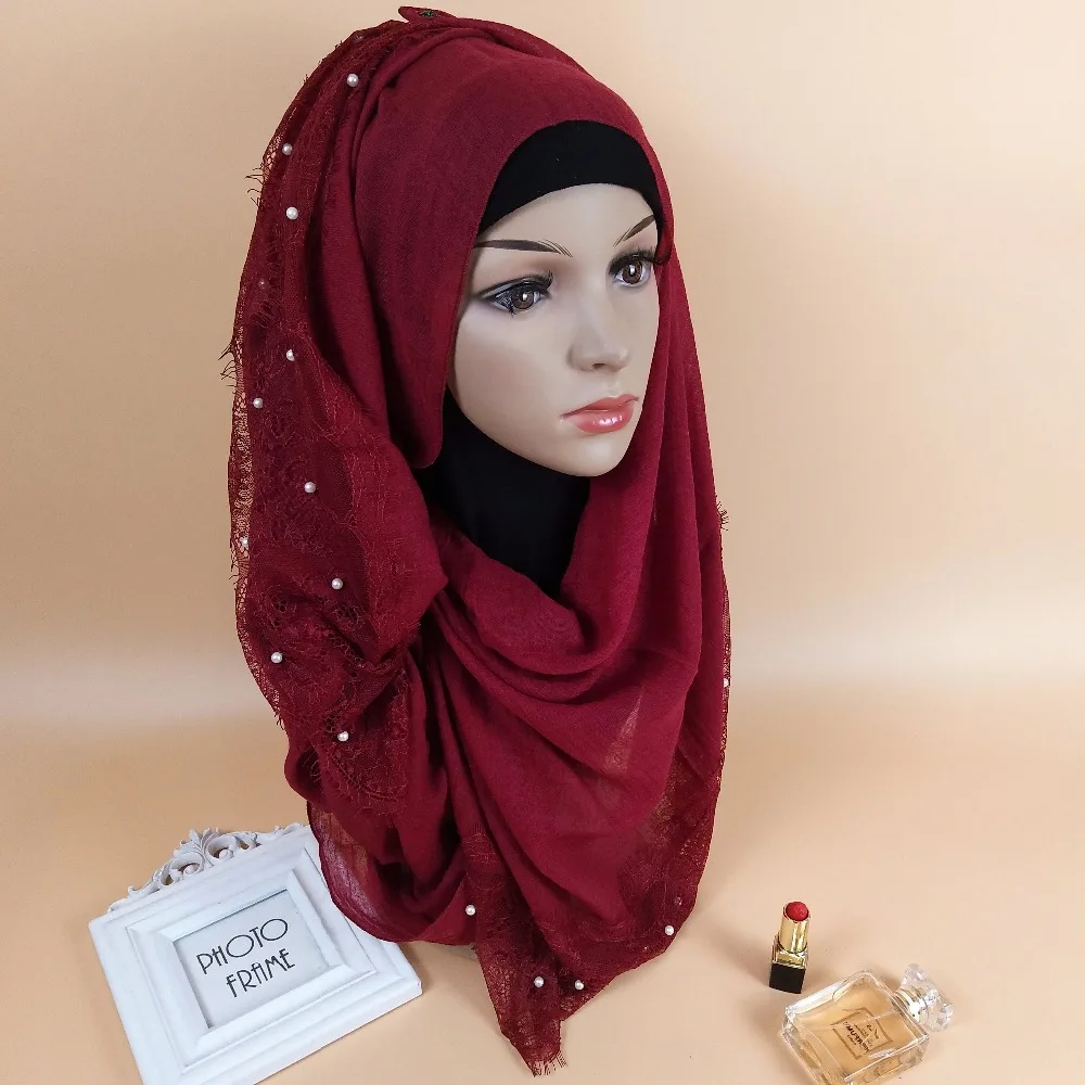 M2 высокое качество хлопок Количество кружева шарф мусульманский хиджаб шаль на голову 180*90 см 100 комплектов в 1 партии