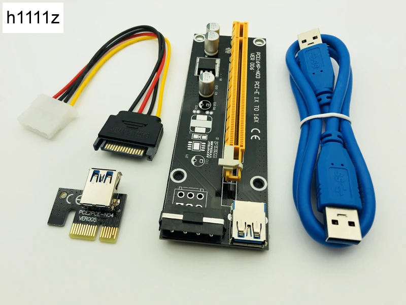 VER006 PCIE Riser Card PCI Express 1X to 16X Extension Adapter 60CM USB 3.0 Cable SATA 4Pin Molex Power for Bitcoin Miner Mining