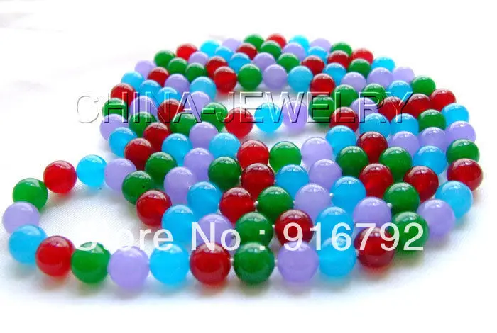 

free shipping >>>>>Beautiful 65" 10mm perfect round mix natural jade necklace