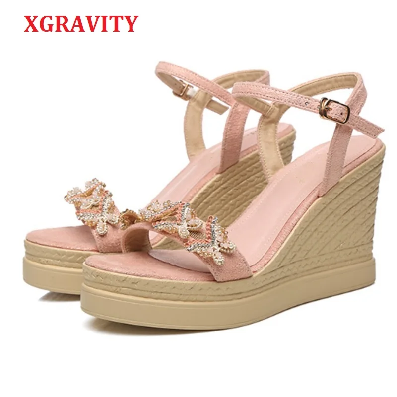 

XGRAVITY 2019 New Fashion Butterfly Design Woman Wedge Sandals Elegant Female Summer High Heel Platform Pumps Open Toe Shoes 295
