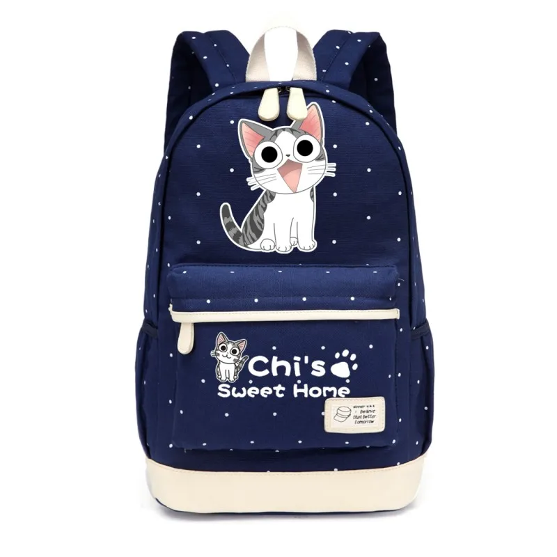 WISHOT chi's sweet home/Милая парусиновая сумка с изображением кота и сыра; рюкзаки с оборками; рюкзак для девочек; школьная сумка; дорожная сумка - Цвет: NEW Navy Blue 1