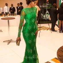Зеленый Формальные платья знаменитостей, Русалка Длинные рукава с аппликацией кружева сексуальные длинные вечерние платья знаменитые платья для красной дорожки