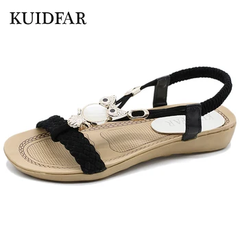 

KUIDFAR 2018 Fashion Women Sandals Summer Gladiator Shoes Ladies Bohemia Shoes Woman Comfort Beach Shoes Flat Sandals Red