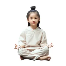 Детская форма для Кунг Фу, комплект для йоги, льняные свободные шаровары для йоги, рубашка для йоги, повседневный комплект одежды для медитации для девочек и мальчиков, спортивная одежда