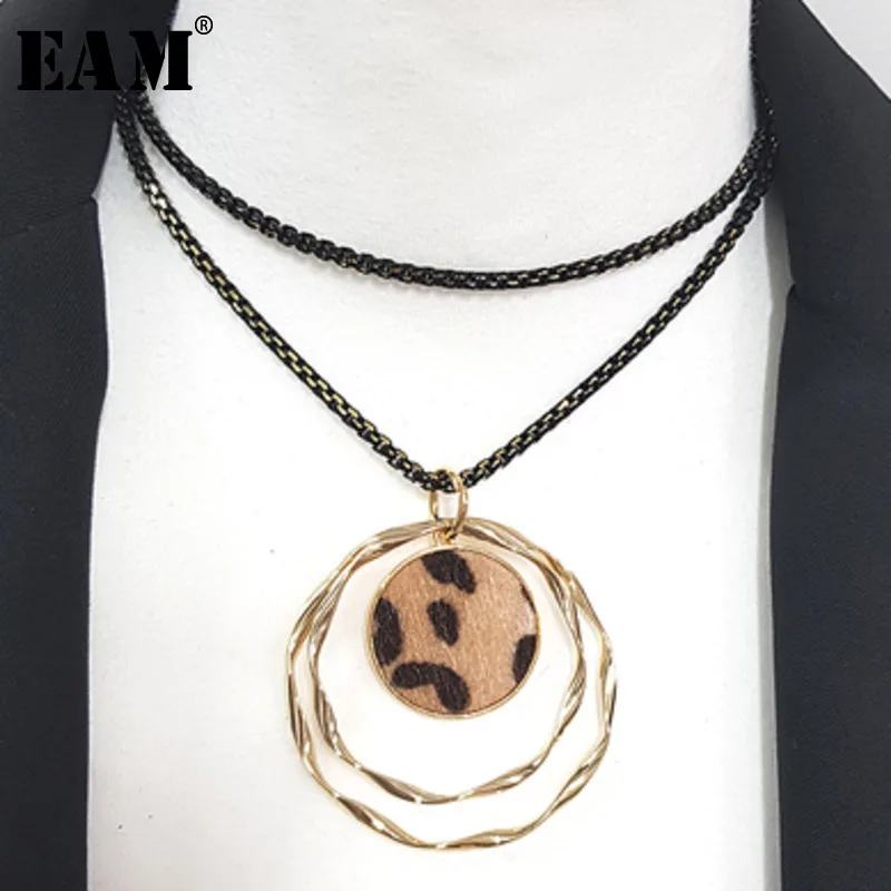 

WKOUD EAM Jewelry / 2019 New Fashion Gray Exaggerated Leopard Round Pendant Multi-layer Necklace Women's Accessories S#N54802