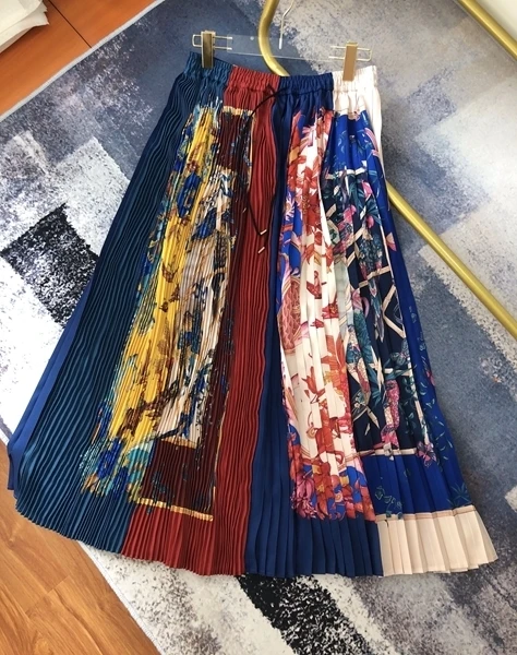 

SE 19 Summer Printing Pleated High Waist Ruffle Plus Size Skirt Long skirt Saia Bohemian Tutu Street Style