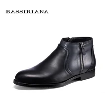 BASSIRIANA brand 2017 Quality Genuine leather winter boots men Warm shoes men casual handmade round toe zip Russian size 39-45