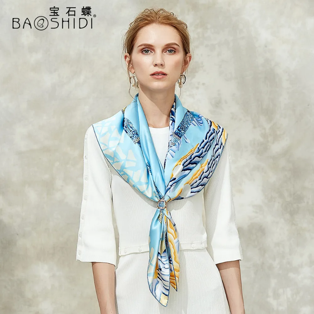 [BAOSHIDI] осень Новое поступление, 16 момме чистый Шелковый шарф хиджаб для женщин, бесконечная квадратная шаль, роскошные брендовые шарфы для элегантной леди