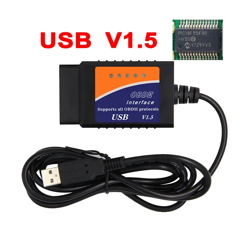 ELM327 V1.5 wifi Bluetooth USB PIC18F25K80 чип OBD OBD2 диагностический считыватель кода сканер ELM 327 V1.5 OBD2 для Android/IOS/PC - Цвет: USB