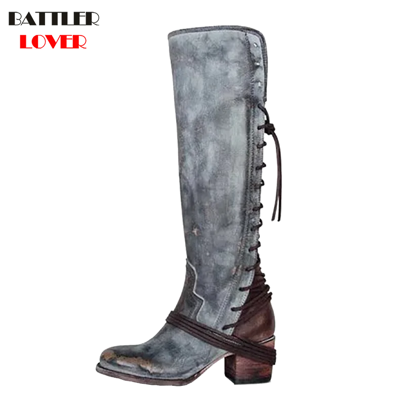 Womens Sexy Platform Western Knee High Moto Boots Women Pointed Toe Shoes Slip on Solid Color Biker Boots Shoes Plus Size 35-43