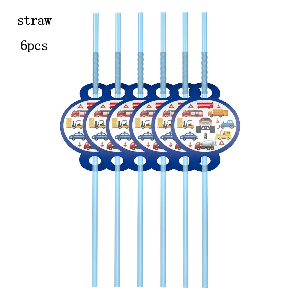 Мультфильм автомобиль вечерние бумажная салфетка под тарелку кружку баннер соломенная скатерть нож вилка ложка строительная машина одноразовая посуда - Цвет: straw 6pcs