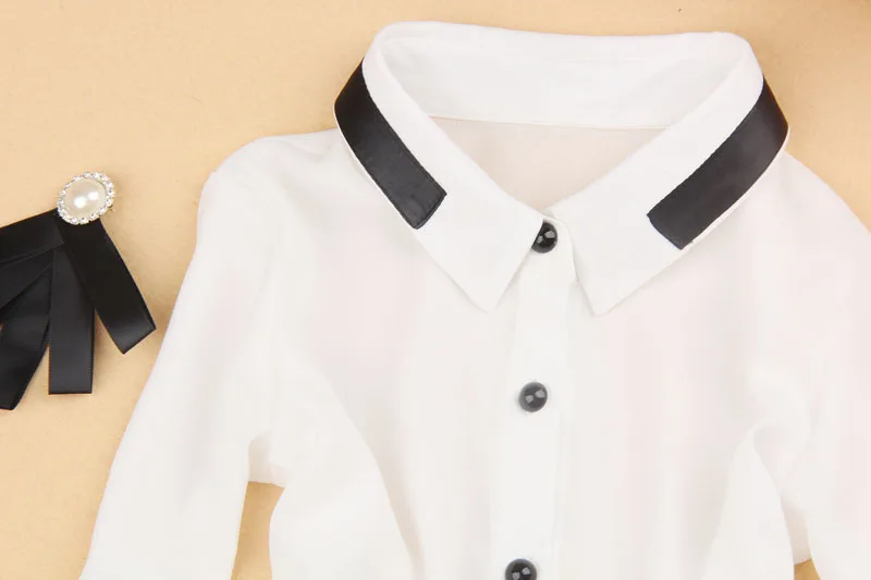 Школьные блузки для девочек; коллекция года; сезон весна; белая рубашка для девочек; Повседневная Блузка с длинными рукавами и отложным воротником для девочек; шифоновая рубашка на подкладке