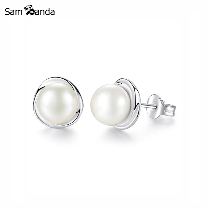 

Authentic 100% 925 Sterling Silver Stud Earrings Natural Freshwater Pearl Brincos Earing Ear Piercing Women Fashion Jewelry