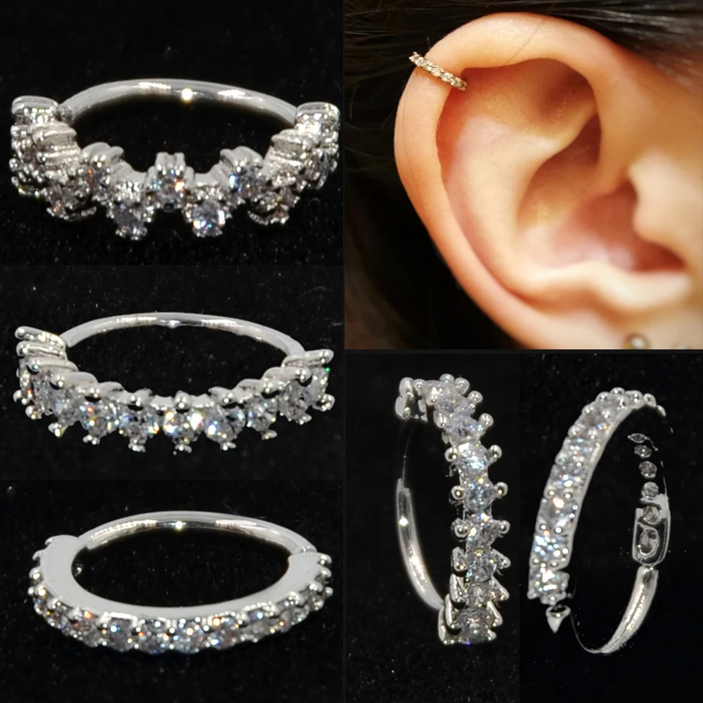 

PAIR Prong Setting Ear Trague Helix Cartilage Earring Round Zircon Lotus Flower Wing Dotted Bendable Seamless Nose Ring 18g