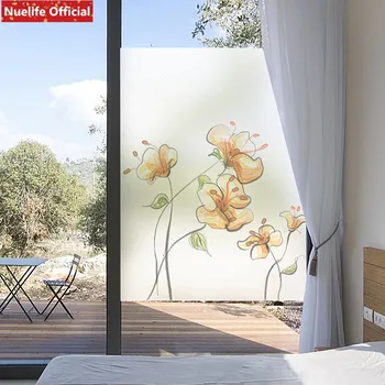 

Yellow flower pattern electrostatic frosted glass film living room bedroom bathroom kids room wedding room pvc opaque film