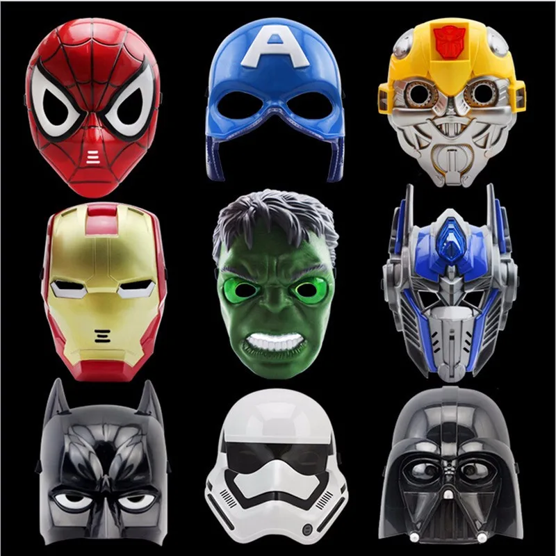 200pcs/lots LED Glowing Avengers Super Hero Mask Hulk Batman Mask Spiderman Captain America Iron Man Mask Halloween Costume Mask