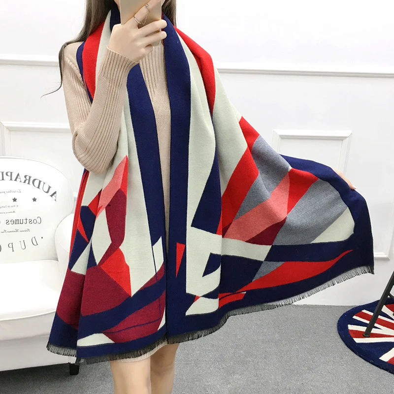 Goede Vrouwen Sjaals 190*65 cm Vrouwelijke Kleur Gestreepte Patchwork Shawl Herfst Winter Kasjmier Sjaals Mode Warme Dikke Dubbelzijdig sjaal
