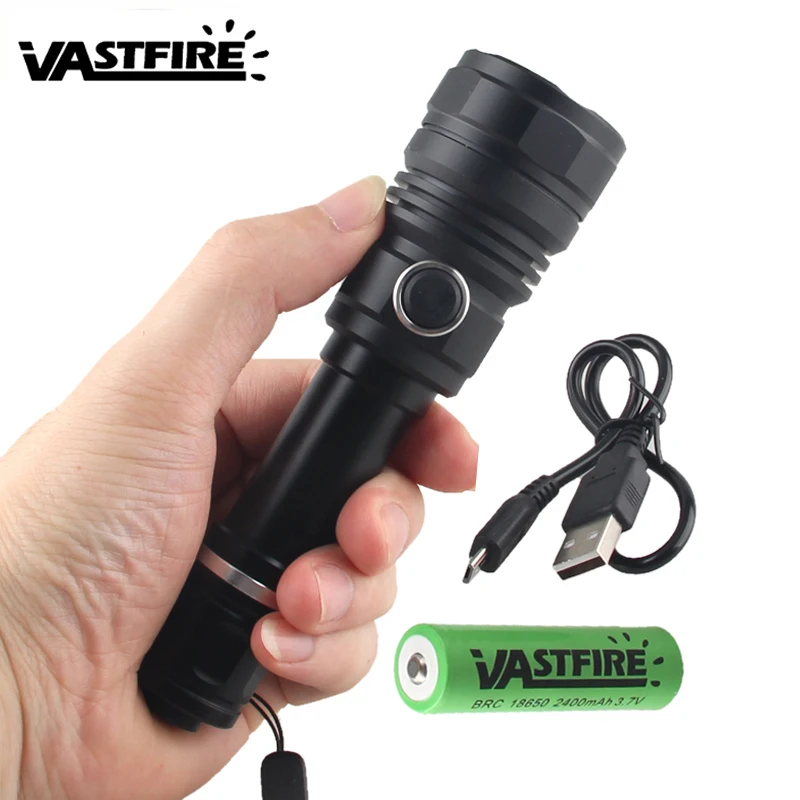 

Portable 8000LM L2 LED Tactical Hunting Flashlight 5 Modes Gun Weapon Light Self defense+18650 Battery+USB Rechargeable Cable