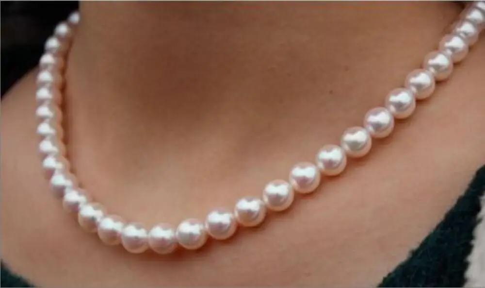 

AAA GENUINE 18"8-9mm natural South Sea white round Pearl Necklace 925silver