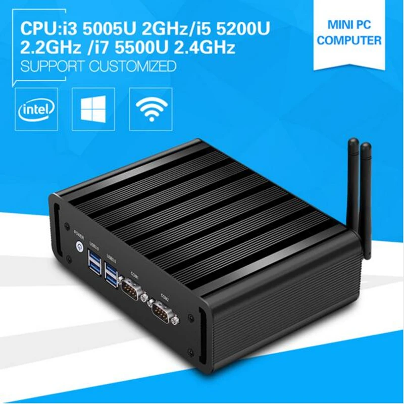 Безвентиляторный мини-ПК Windows 10 Core i7 5500U i5 4200U двухъядерный двойной LAN Dual COM мини настольный компьютер Pfsense HDMI wifi