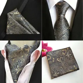 

Mens Dark Gray Paisley Flower Silk Tie Cravat Ascot Pocket Square Hanky Set Lot HZTIE0250