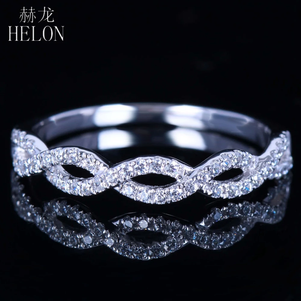 

HELON Solid 14K White Gold Diamonds Anniversary Band Pave 0.24ct Natural Diamonds Fine Jewelry Engagement Wedding Ring