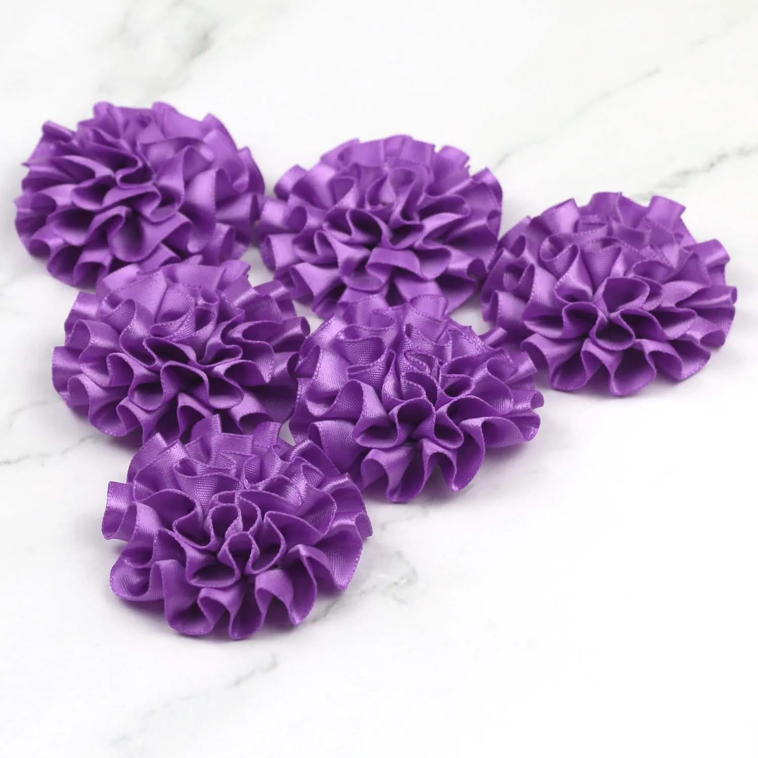 

12PCS Purple Satin Ribbon Fabric Flowers Applique DIY Craft Wedding Decoration Hair Accessories 2" Ribbon Peony Carnation flower