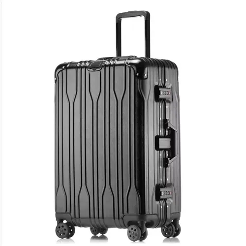 KLQDZMS 20/24/26/29 дюймов Алюминий рамка чемодан на колёсиках жесткой стороной пк багаж на ролликах для мужчин кабина чемодан - Цвет: black
