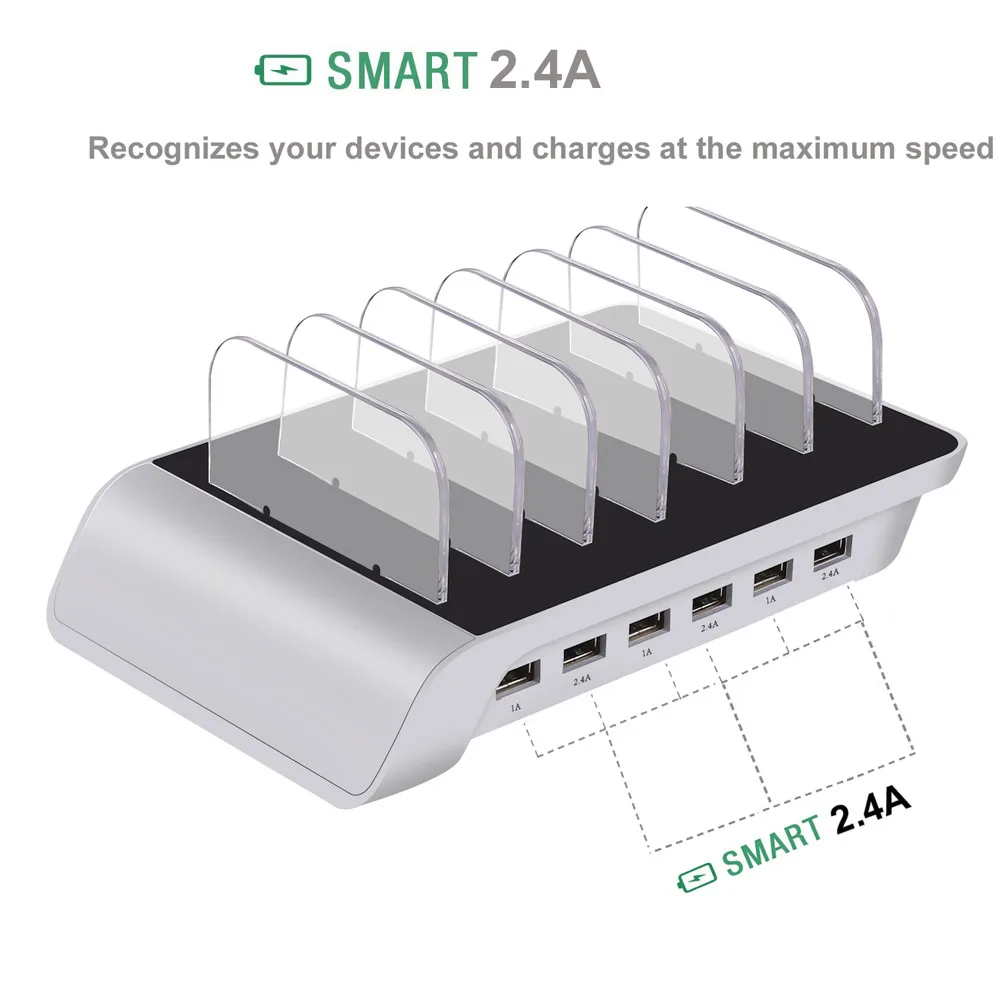 10.2A 6 Port USB Charging Station Universal Desktop Tablet & Smartphone Multi-Device Hub Charging Dock for iPhone, iPad, Galaxy, Tablets (4)
