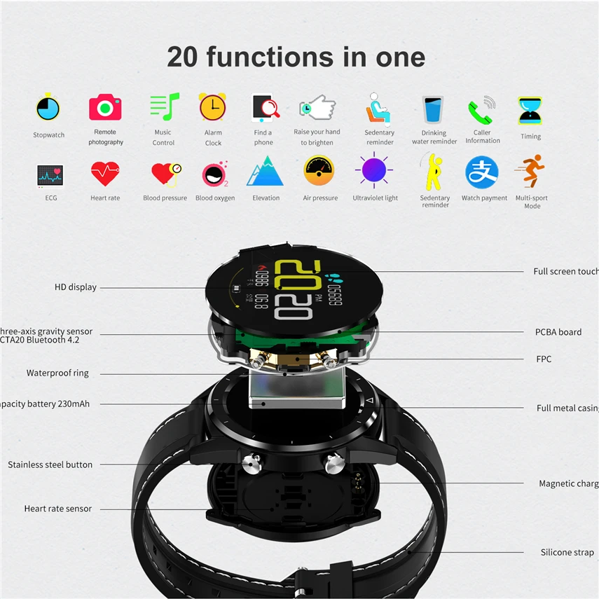  DTNO.1 DT28 Smart Watch ECG Heart Rate Monitor Waterproof Men Payment Fitness Tracker Wristband Sma - 32981649910