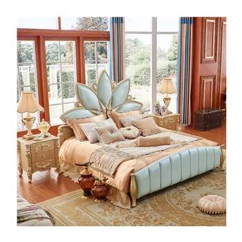 

European luxury white leather king size classical bed