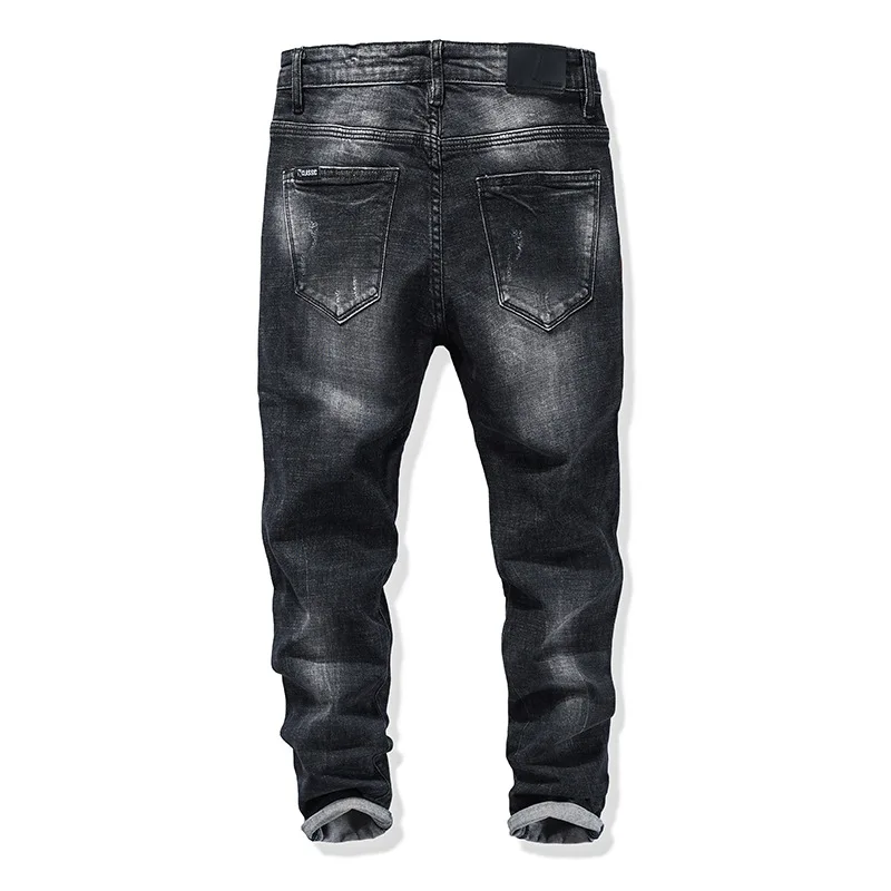2017 autumn new design distressed jeans men gray colour pencil denim