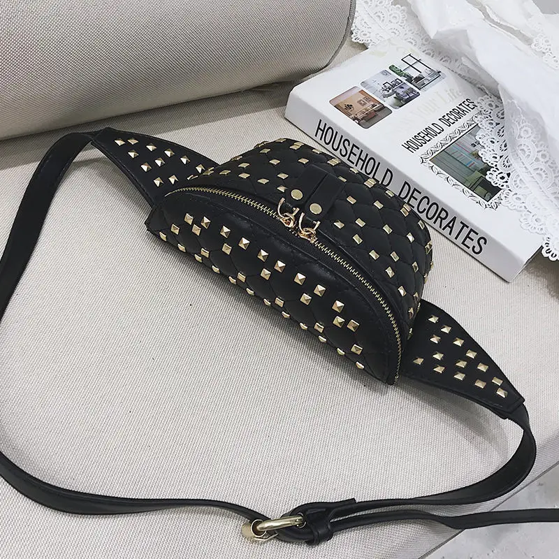 DIZHIGE Brand Fashion Women Waist Bag PU Leather Shoulder Bags Zipper Chest Waist Bags Travel Chest Bag Rivet Waist Pack Women 