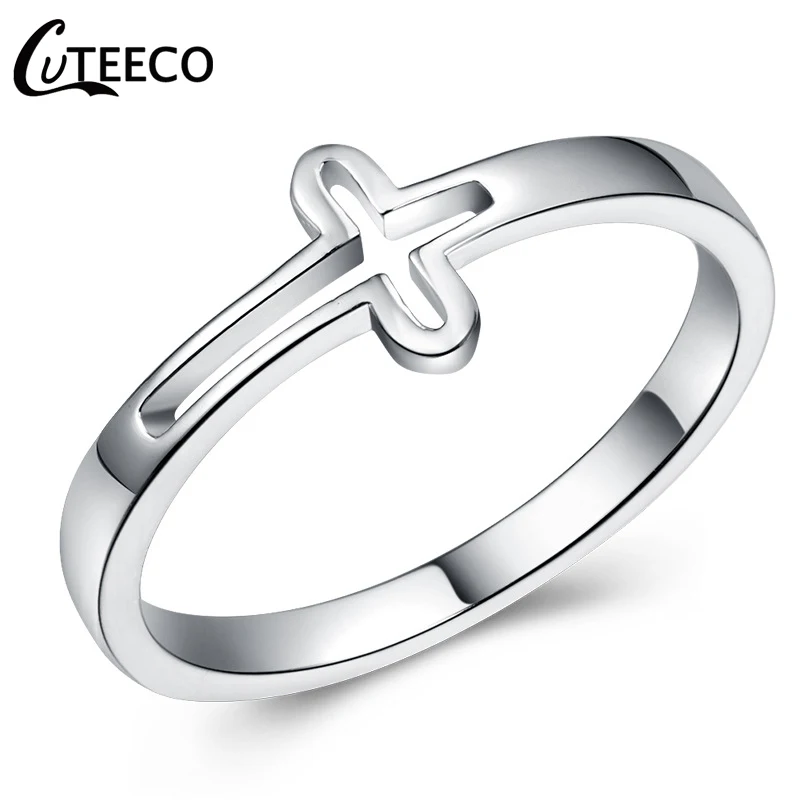 CUTEECO Новое поступление серебряный цвет полый перстни в форме Креста для женщин Европейская индивидуальность модное женское кольцо ювелирные изделия