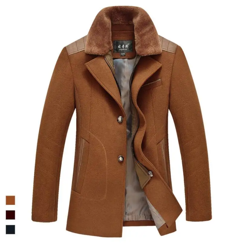 Brand Clothing Thicken Winter Coat Men Casual Single Breasted Wool