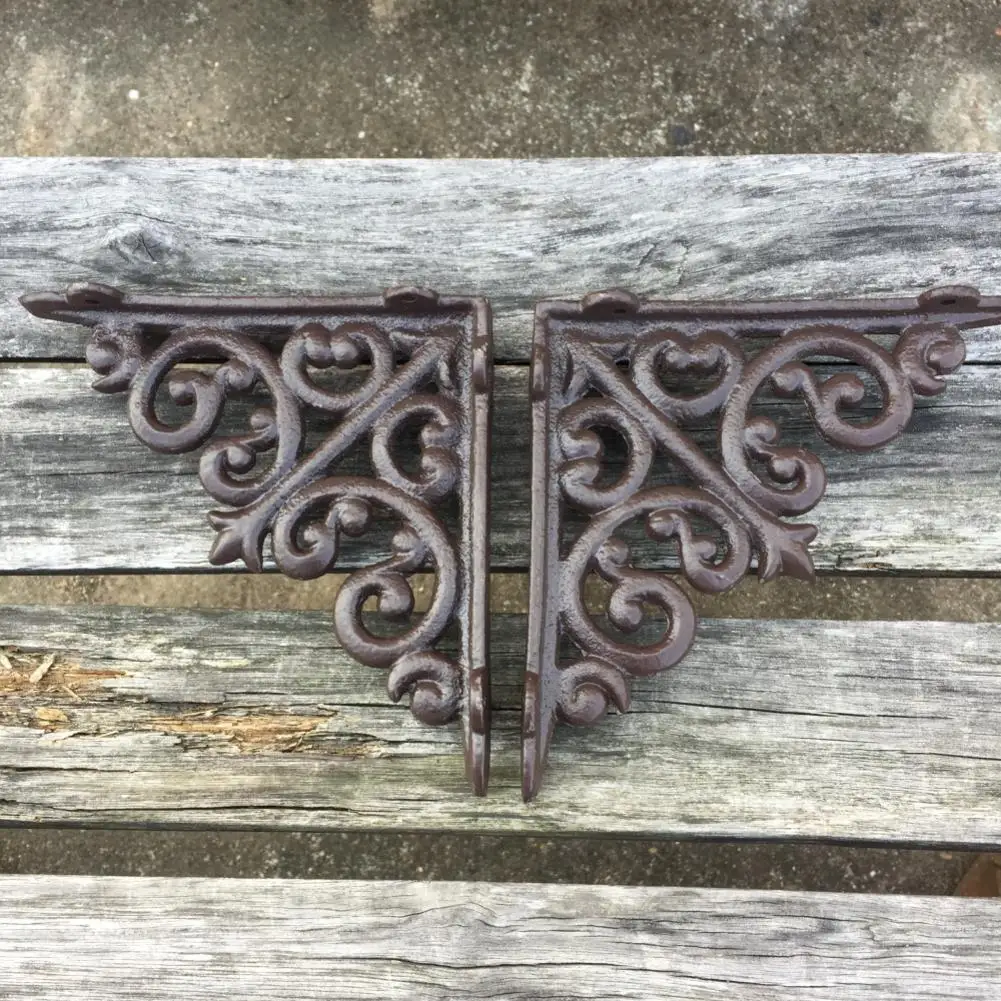 2pcs Cast Iron Antique Style Rustic Design Shelf Brackets Garden Braces Black