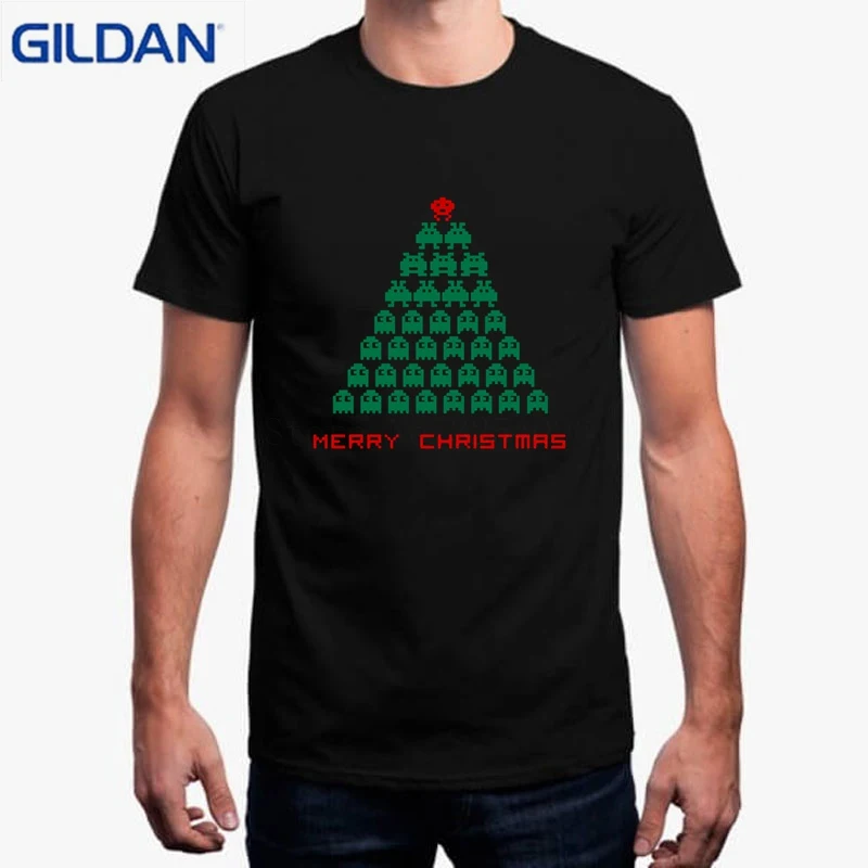 Уникальный Для мужчин футболка принт Camisa Negra Hombre Merry Рождество пиксельный Монстр