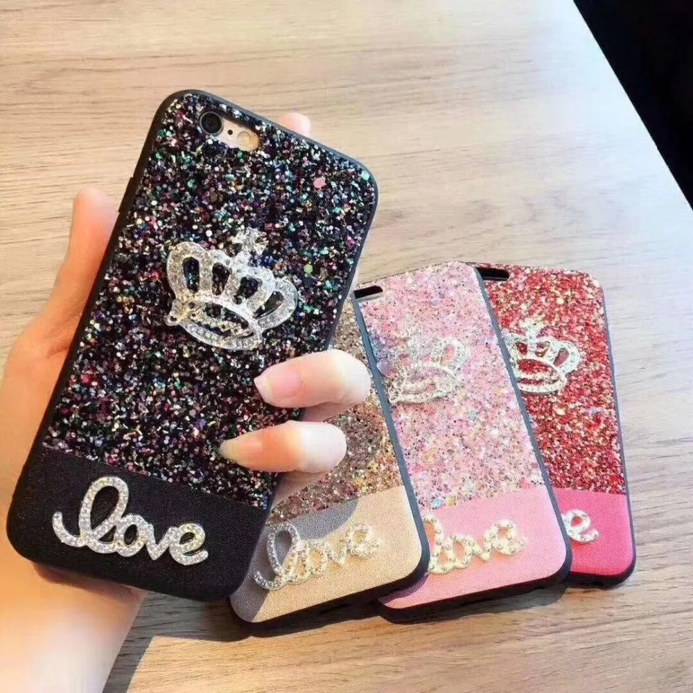 

Geruide Glitter Phone Case For Samsung J7 J7 Pro Bling Diamond Crown Soft bumper For Galaxy J8 J4 2018 EU J7pro case Love Conque
