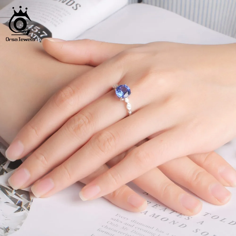 ORSA JEWELS, Настоящее серебро 925 пробы, женские свадебные кольца, имитирующие Сапфир, роскошное женское кольцо, хорошее ювелирное изделие, подарок VSR04