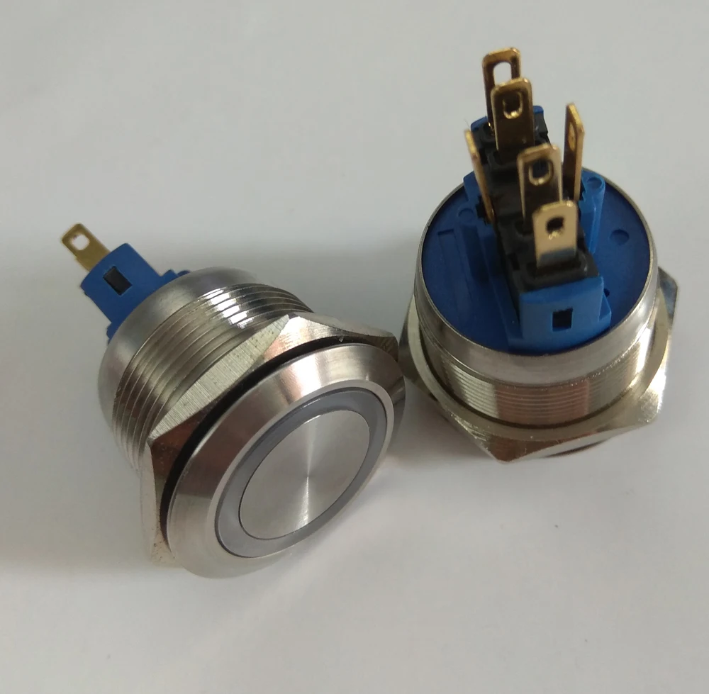

22mm Momentary Push Button Switch 24V White Angel Eye LED Waterproof Stainless Steel Round Metal Self-Reset 7/8'' 1NO 1NC