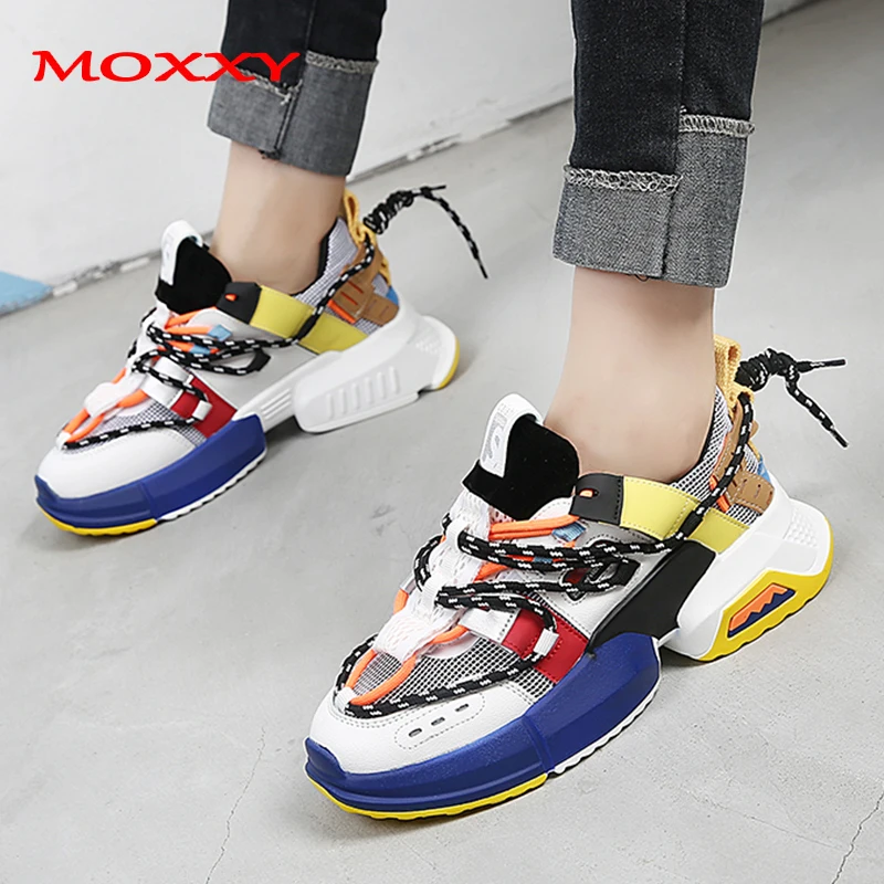

2019 New Street Fashion Mixed Color Dad Sneakers Women Shoes Blue Casual Women Trainers Chunky Sneakers Basket chaussures femme
