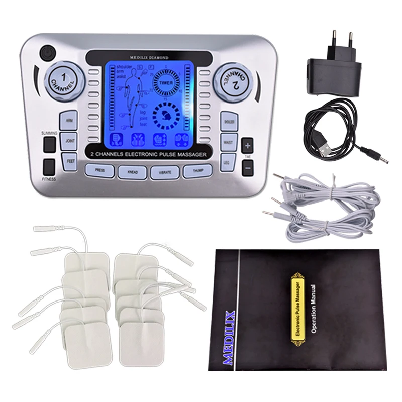 Electrical Muscle Stimulator Slimming Massager Full Body Pulse Tens Acupuncture Therapy Machine Muscle Relax Fat Burner +10 Pads