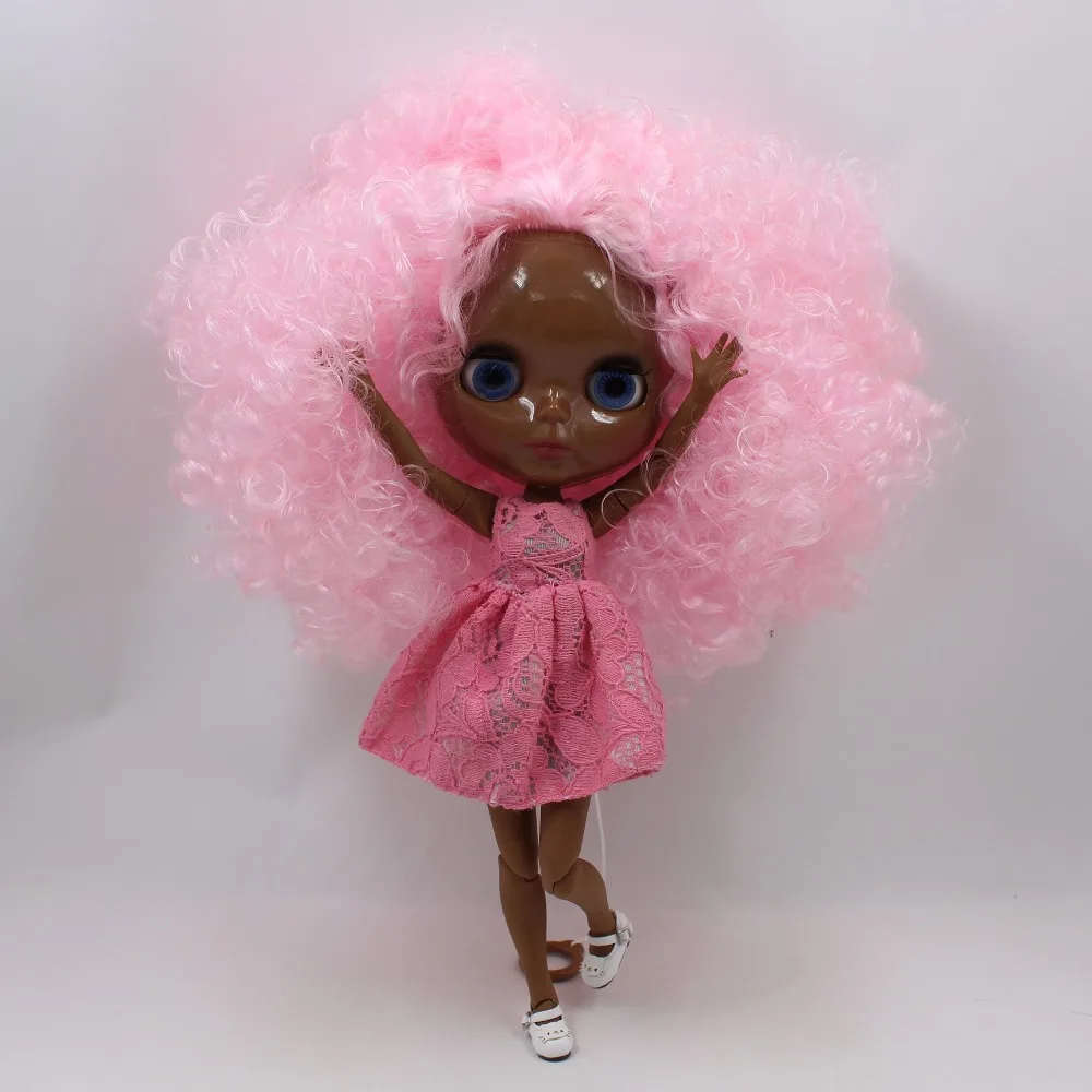 

30cm super black Blyth doll nude pink curly afro hair with Joint body bjd 1/6 blyth dolls for sale