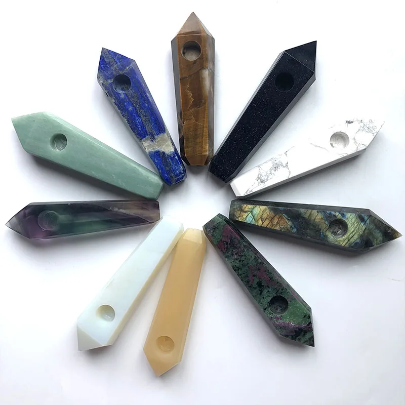 

About 11cm Pipe Stone Cheap Price Natural Crystal Smoking Pipes Amazonite Jasper Engrave Polished Hexagonal Prism Gift FYY