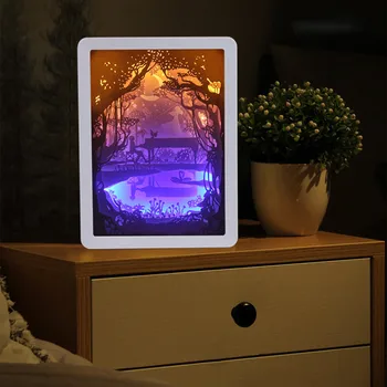 

Paper Carving Lights Shadow Carved Lights Diy Creative Remote Control Small Night Children's Room Christmas Decor Lamp Gift