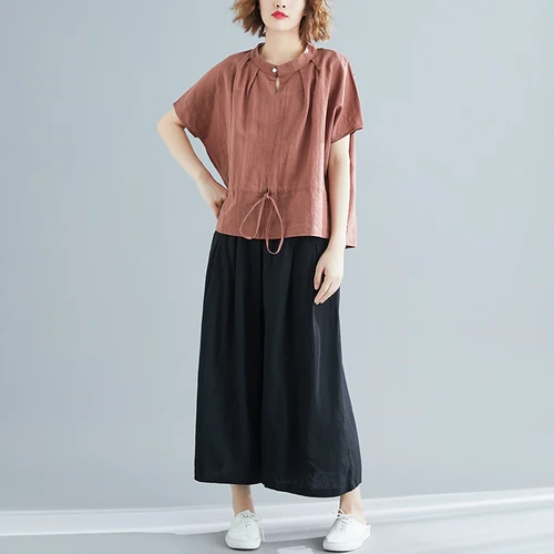 Capris 9 Loose Two Piece Set Top And Pants  Regular Moveable Strap  Women's Summer Suit Large Size Casual Costumes For Women