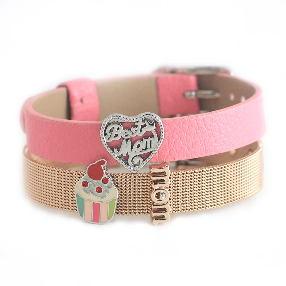 

Legenstar 2019 Personalized Keeper Bracelet Set With Mom Letter Cake Slide charms Stainless Steel Mesh Armband for Mother's Day