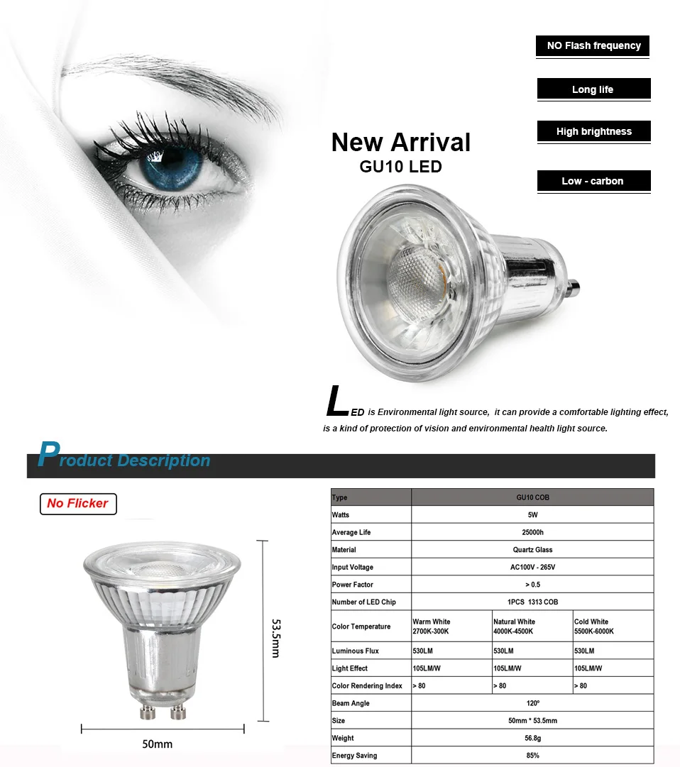 4 шт. светодиодный лампы GU10 без мерцания AC100-265V 5 Вт УДАРА супер яркий прожектор дома потолочных вентиляторов заменить 50 Вт галогенные лампы