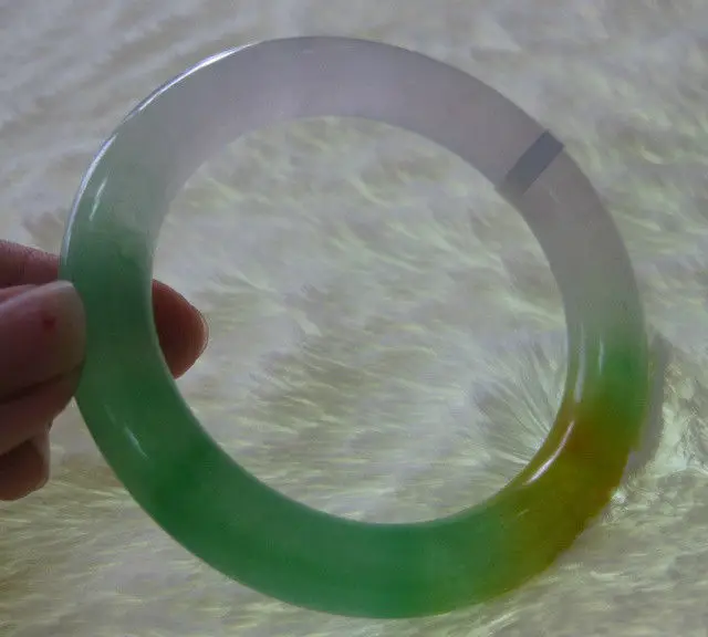 

VERY FINE RARE NATURAL GREEN YELLOW WHITE JADEITE JADE BRACEL BANGLE 61MM a 5.19